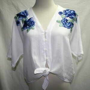 Rails Thea Rose White Tie Front Embroidered Top XS